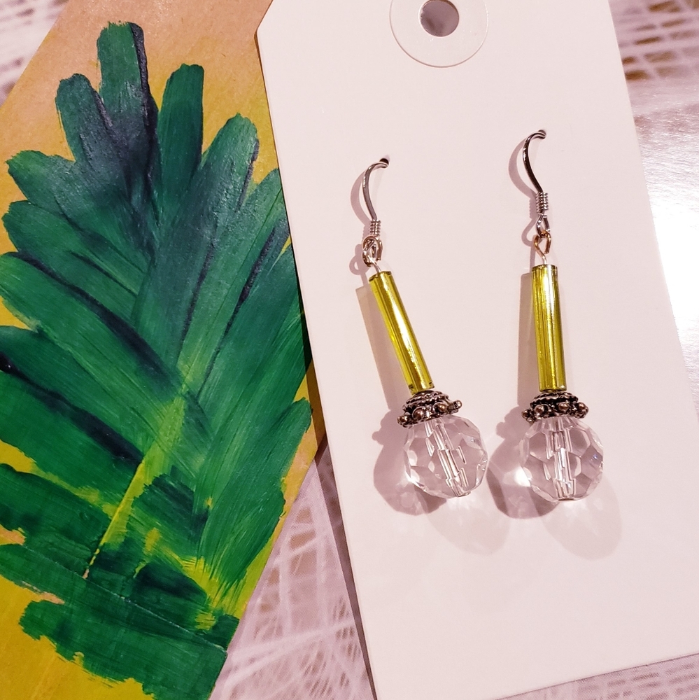 Handmade green dangly drop earrings